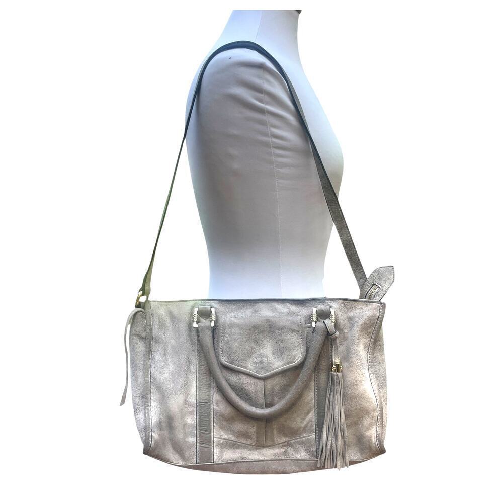 AIMEE KESTENBERG Two-Handle  Iridescent Gray Leather Handbag